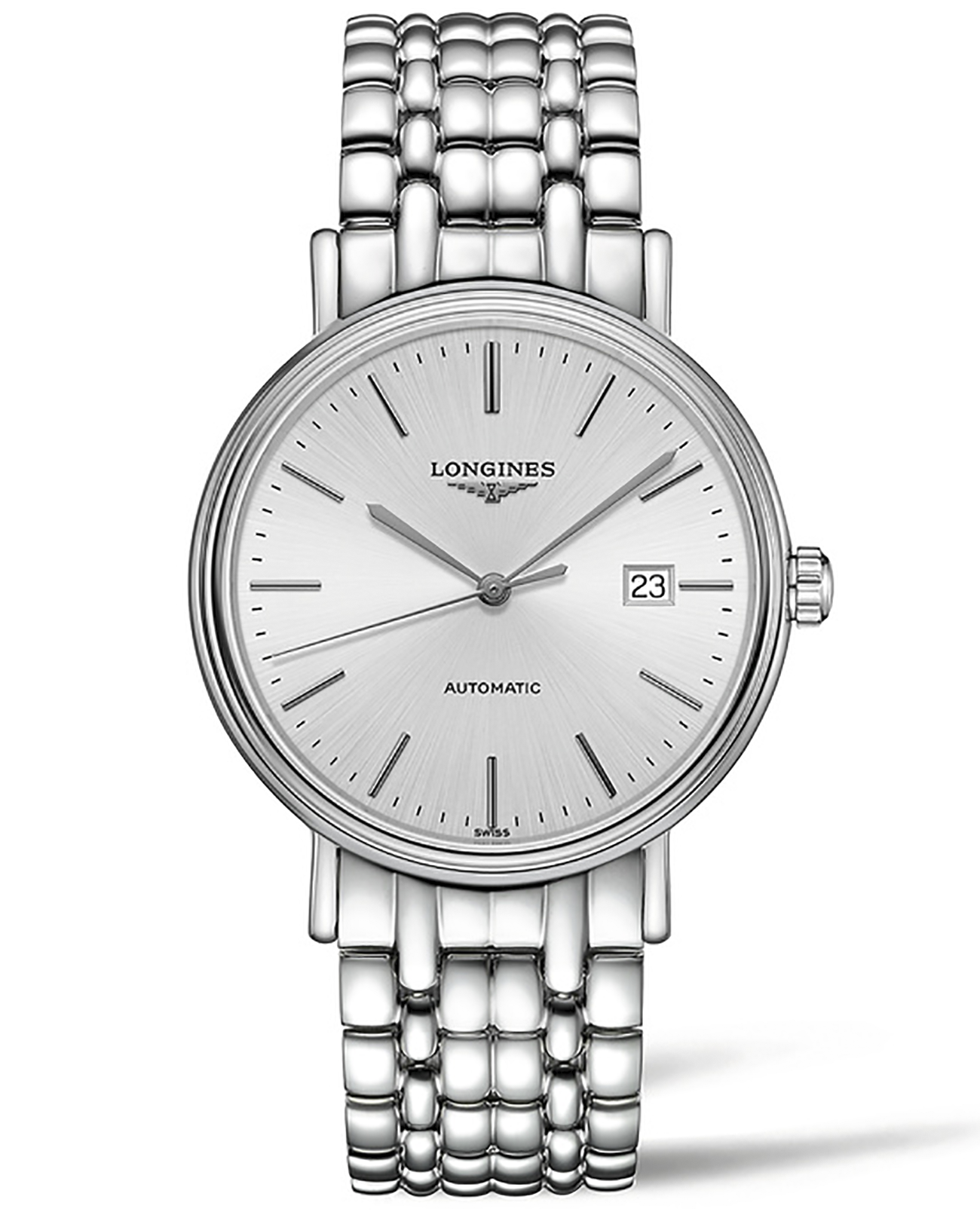 Longines Longines Presence  L4.922.4.72.6  L49224726 механические мужские часы серебристый циферблат, браслет нержавеющая сталь — вид спереди